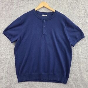 COOFANDY Men's Knit Henley Sweater Shirt Short Sleeve Blue 2XL Casual Button Tee